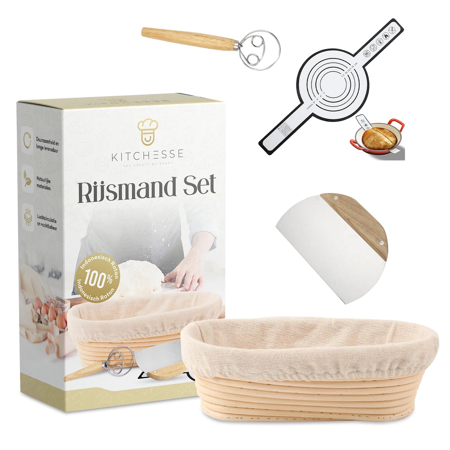 Kitchesse Rijsmand Rond Banneton voor Zuurdesem & Brood Bakken