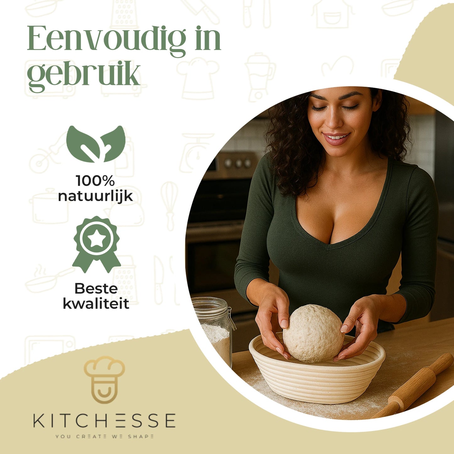 Kitchesse Rijsmand Rond Banneton voor Zuurdesem & Brood Bakken